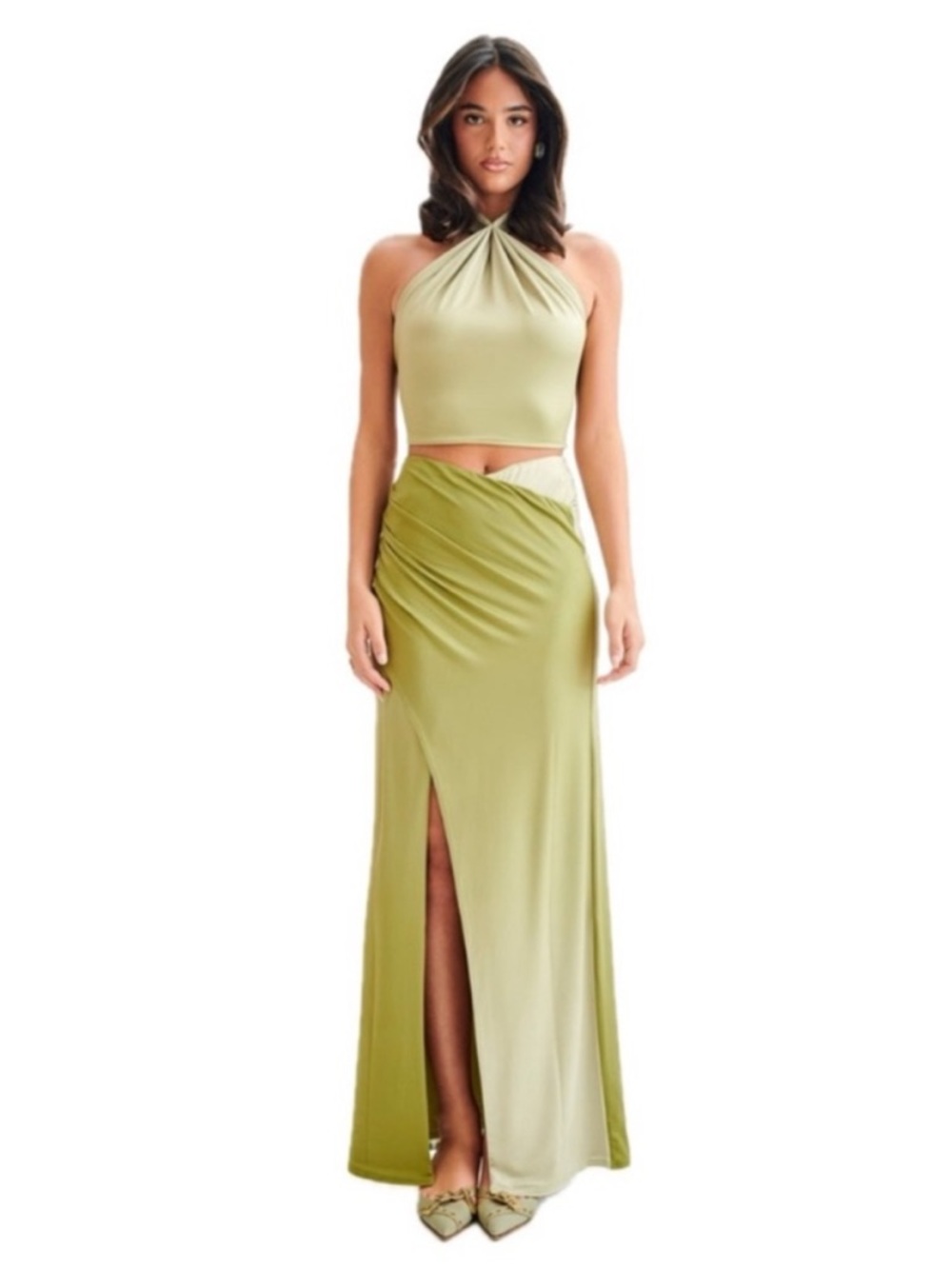 Meshki Bronwyn Slinky Maxi Skirt Gradient Ombre Green Womens Size XS‎